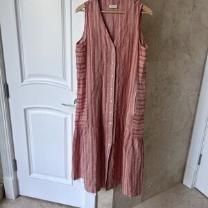 Poetry Womens Stripe Pink Red Midi Dress US 14 Summer Resort Wear Bohemian Linen
